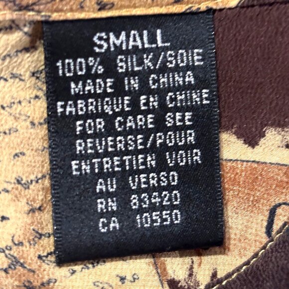 Auqust Silk Petites Vintage Navigation theme Long Sleeve Button-up Blouse Sz PS - Picture 8 of 13